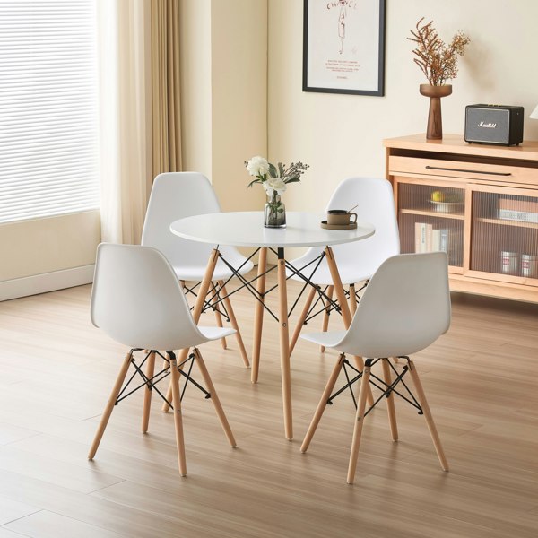 Comfy Living 5 Piece Dining Set Round Table White Top 4 Chairs Black White Grey Dining Area