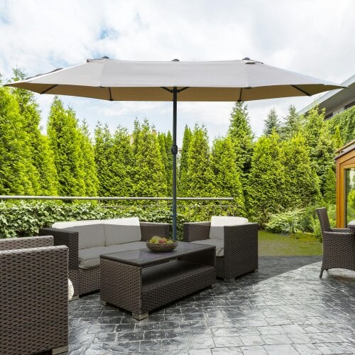 Outsunny 4.6M Garden Patio Umbrella Canopy Parasol Sun Shade w/o Base Green - Khaki - With Base