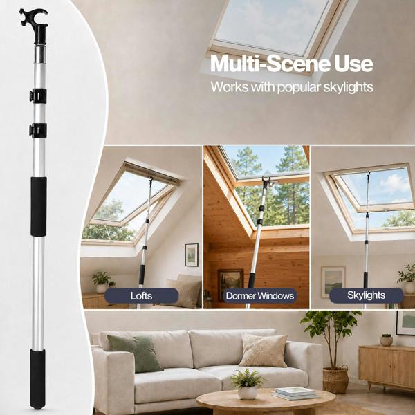 Levede Skylight Opener Telescopic Window Pole 1.1-2m Roof Window Aluminium Black