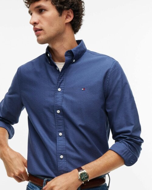 Tommy Hilfiger Solid Heritage Mens Long Sleeve Oxford Shirt - Aegean Sea