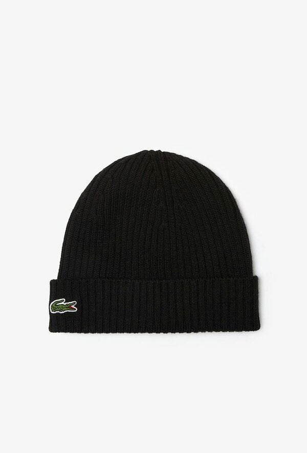 Lacoste Men's Rib Knit Brushed Wool Beanie - One Size - Black
