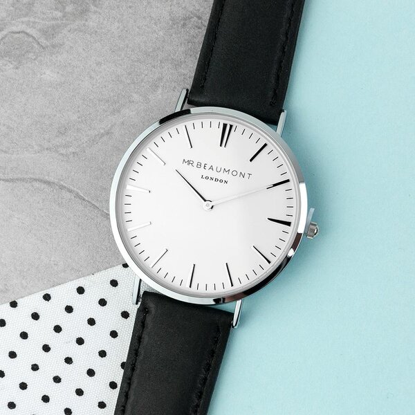 Men's Modern Vintage Personalised Leather Watch | Black