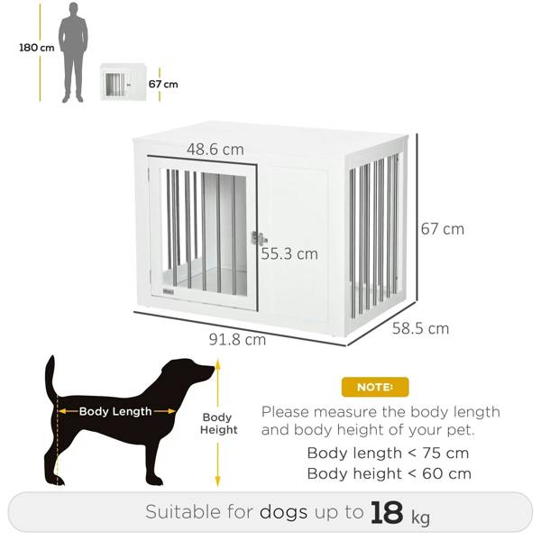 White 2-in-1 dog cage and side table with metal-bar panels and side door openings