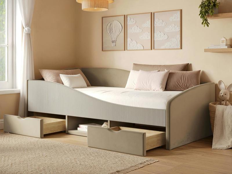 Flair Aubrey Velvet Storage Low Sleeper Bed with Beige Cord