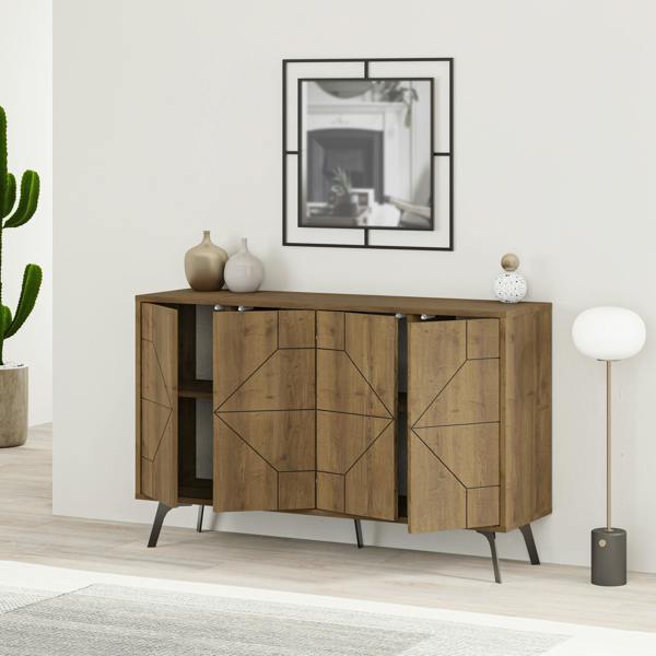 Decortie Dune Geometric 4 Door Sideboard with Metal Legs (W) 123cm