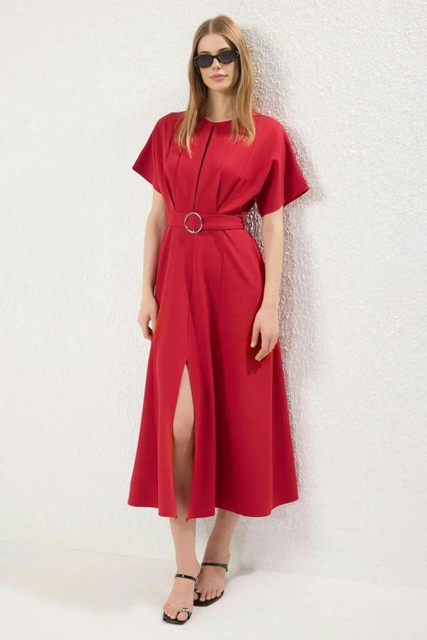 WOVCOR A-Line Dress with Belt Detail