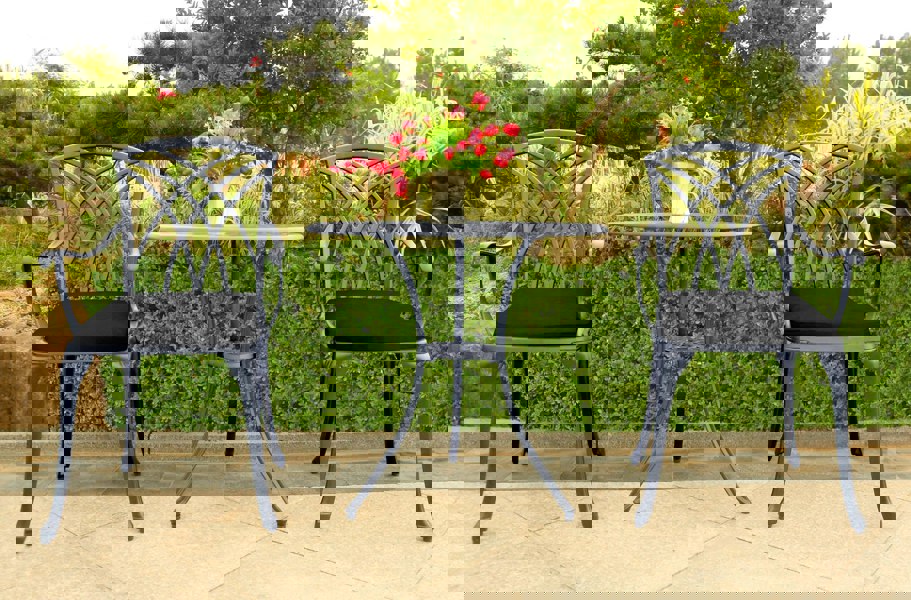 Centurion Supports OSHOWA Luxurious Garden and Patio Table and 2 Large Chairs with Armrests Cast Aluminium Bistro Set - Grey with Black Cushions