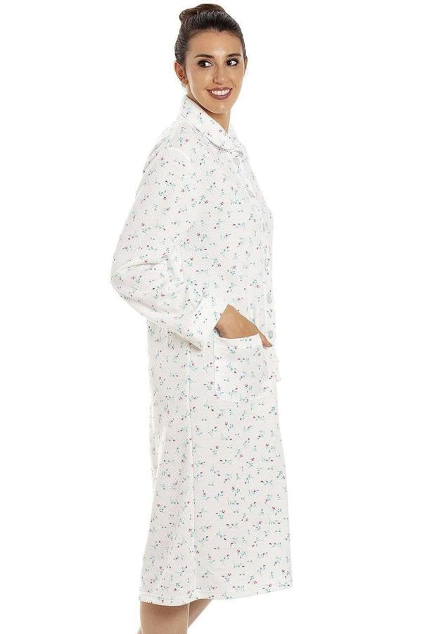 Womens Floral Mock Quilt Button Housecoats