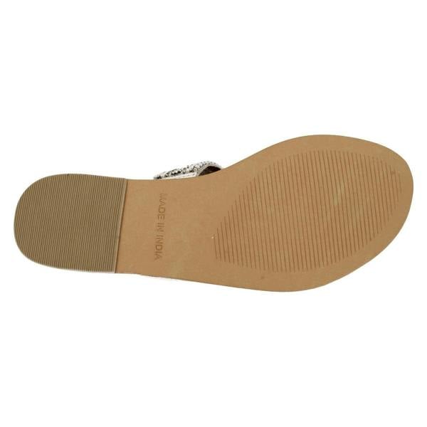 Spot On Ladies Spot On Leather Collection Beaded Toe Post Sandals