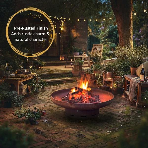 Nicoman Heavy-Duty Pre-Rusted Metal Corten Steel Round Firepit