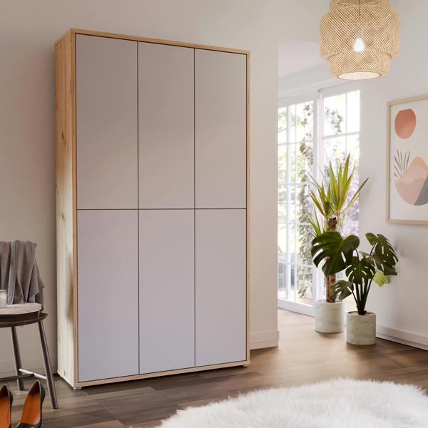 Furniture To Go Alice Springs Shoe cabinet with 6 Doors Push-to-Open in Artisan Oak and Light Grey Doors