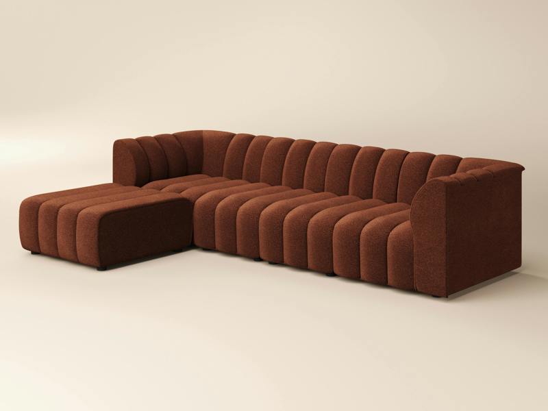 SOLACE+CO Halle 4 Seater Modular Sofa with Reversible Footstool Burnt Orange Chenille