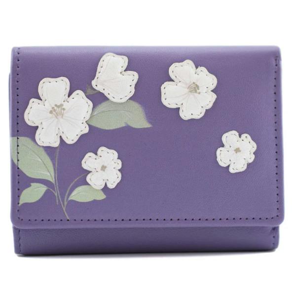 Mala Leather Sakura Japanese Flowers Compact Leather Tri-Fold Purse for Women
