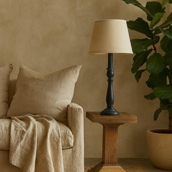 Wyld Haus Piana Slim Black Wooden Table Lamp With Linen Shade