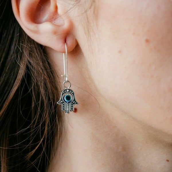 Evil Eye Hamsa Huggie Latch Back Earrings