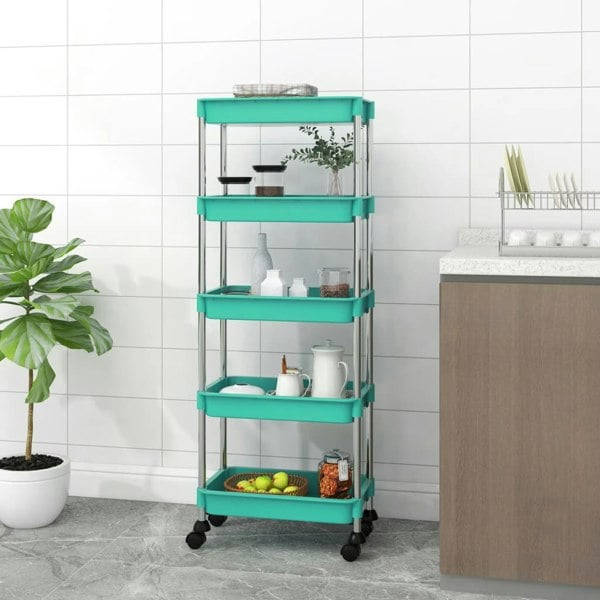 Berkfield 5-Tier Kitchen Trolley Turquoise 42x29x128 cm Iron and ABS