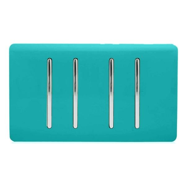 Trendi Switch 4 Gang Intermediate Rocker Light Switch in Bright Teal