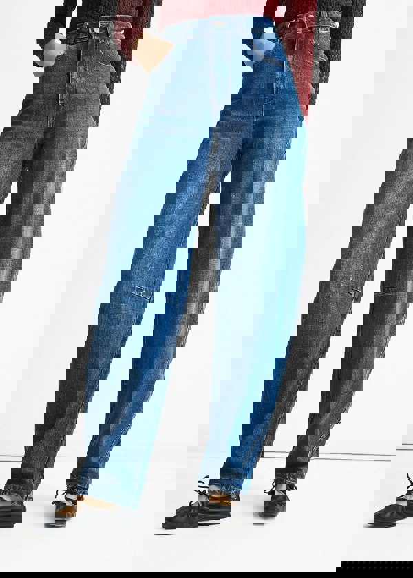 Gini London Blue Mid Rise Barrel Leg Jeans