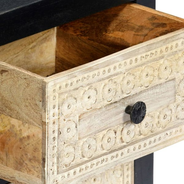 Berkfield Hand Carved Bedside Cabinet Grey 40x30x50 cm Solid Mango Wood