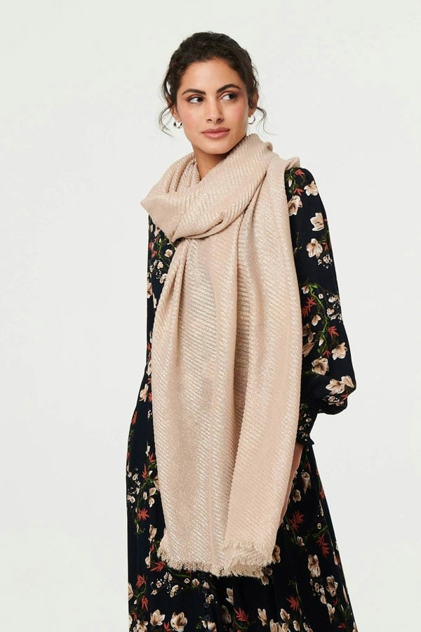 Pink | Sparkly Textured Long Shawl Scarf