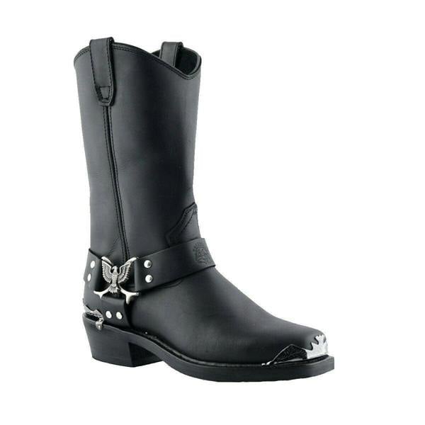 Grinders Mens Black Cowboy Biker Boots- Eagle Hi