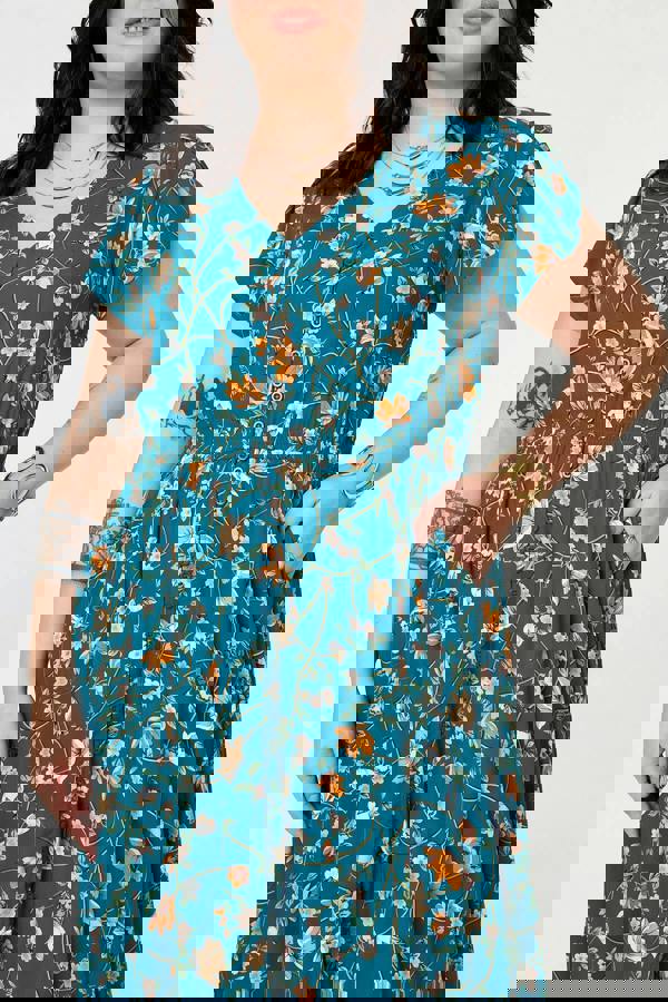 Teal | Curve Floral Cap Sleeve Lace Maxi Dress