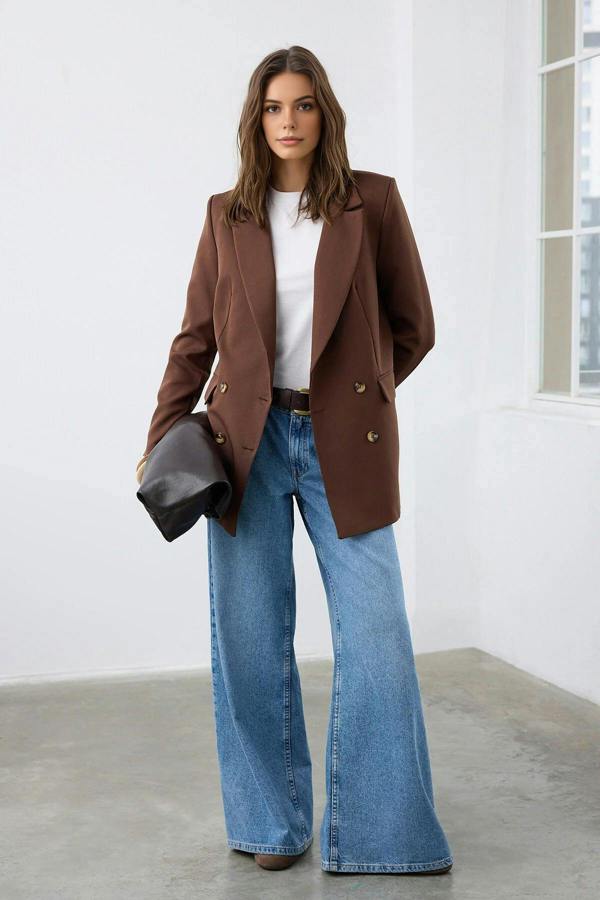 WOVCOR Oversize Lined Buttoned Woven Blazer Jacket