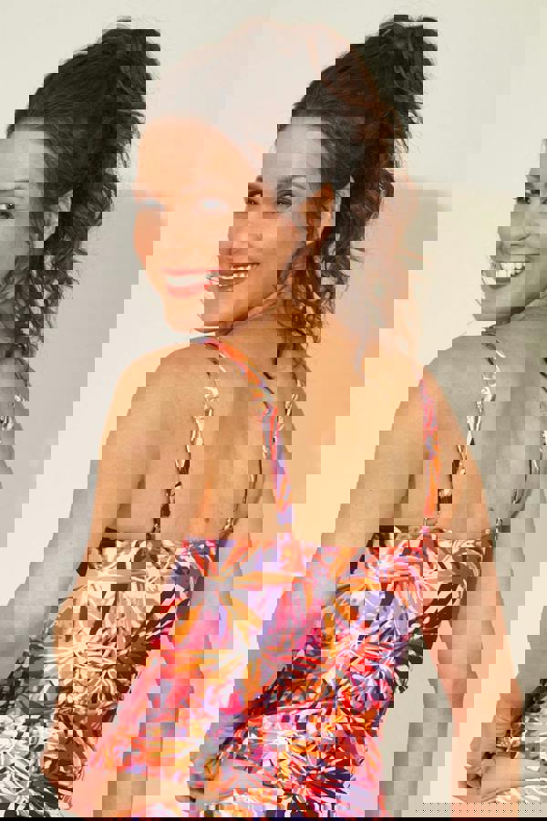 Leaf Ruched Front Tankini Top