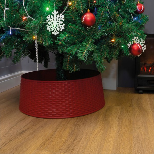St Helens Christmas Treet Skirt Rattan Style, Red