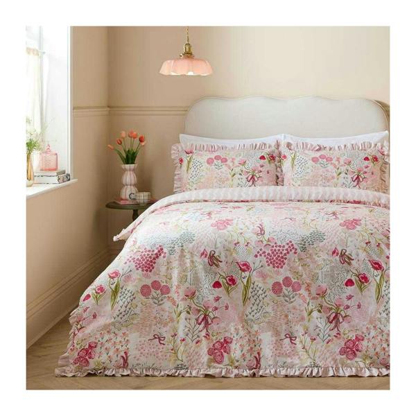 Furn Gardenia Reversible Ruffled Duvet Cover Set - Pink - 