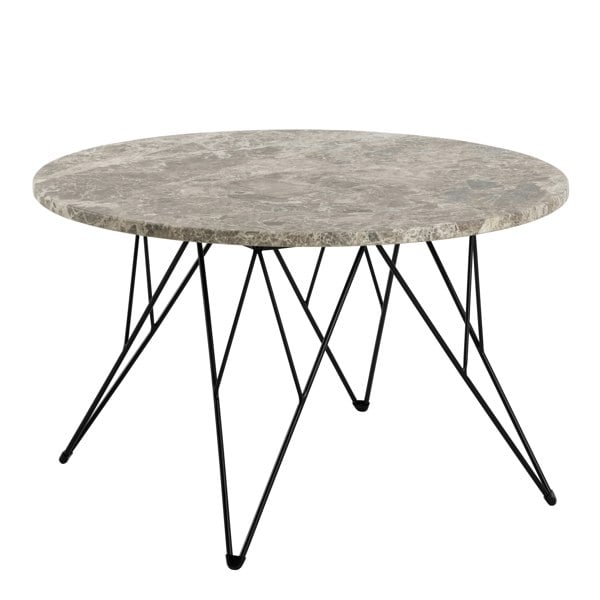 Furniture To Go Prunus Round Coffee Table in Brown Marble and Matt Black Coated Steel Base 80x46.4cm