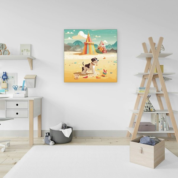 Warren Reed Doggy On A Beach Holiday Canvas