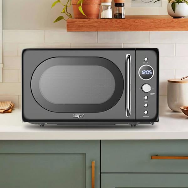 Total Chef Retro Microwave Oven 20L 700W Black Countertop Microwave with Timer, Defrost & 5 Power Levels