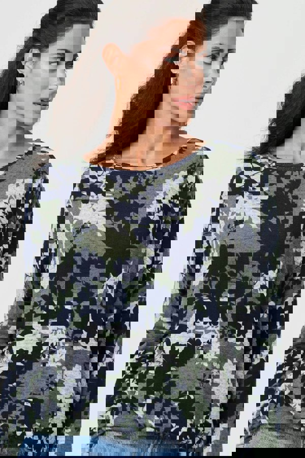 Green | Leaf Print Long Sleeve Relaxed Top
