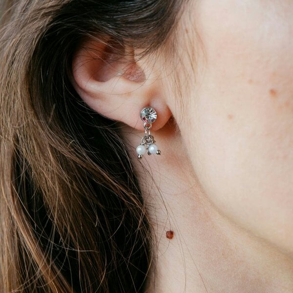 The Colourful Aura Silver Tiny Pearl Poth Zircon Screw Summer Dangle Dainty Drop Stud Earrings