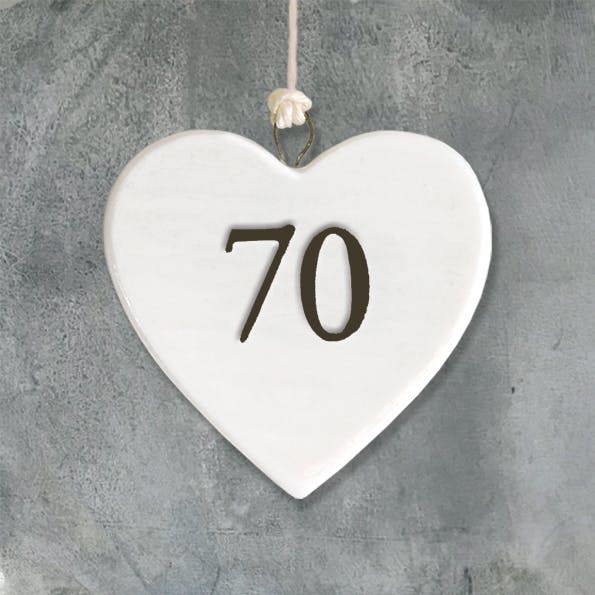 Mini Porcelain Hanging Heart – “70” Birthday Keepsake Elegant Milestone Gift
