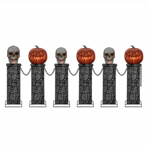 Samuel Alexander 2.4m Battery Powered Light Up Halloween Skull & Pumpkin Fence with LEDs