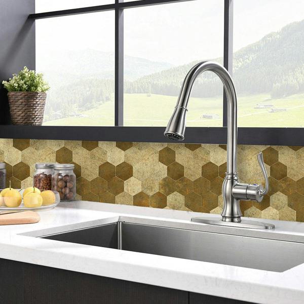 ENER-J Large Luxe Gold HexaStyle Aluminum Peel & Stick Tile, Size: 290 x 288 x 4 mm (Pack of 4)