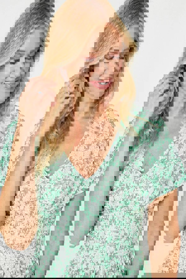 Green | Paisley Shirred Detail Midi Dress