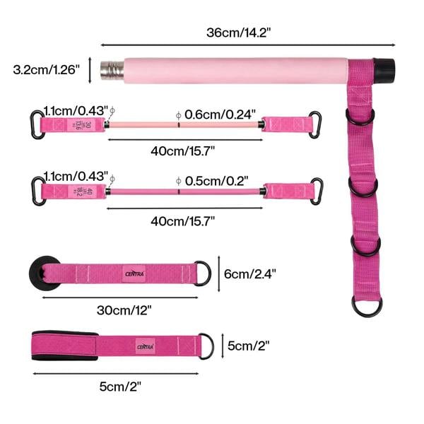 Centra Resistance Bands Pilates Kit Equipment 70LB Adjustable for Home Pink