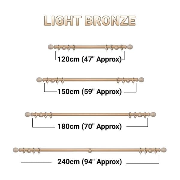 A.Unique Home Ribbed Wooden Curtain Pole with Rings and Fittings, In a Variety of Colours and Sizes (35mm) (180cm, Light Bronze)
