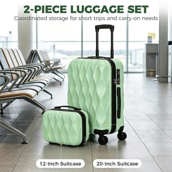 Bobobiy 2-Piece Luggage Set, ABS Hard Shell Carry On Suitcase Set with TSA Lock, Spinner Wheels, 12/20 inch, Green