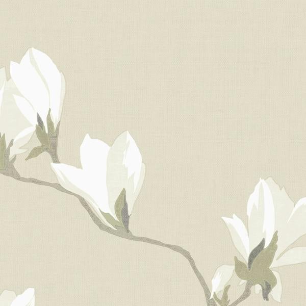 Laura Ashley Magnolia Grove Wallpaper - Natural - 10m