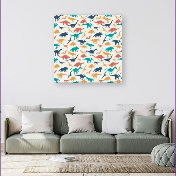 Warren Reed Multicoloured Dinosaurs Canvas