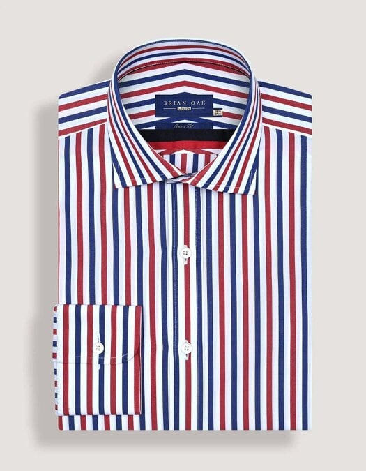 Men's Royal Blue and Red Striped Formal Shirt