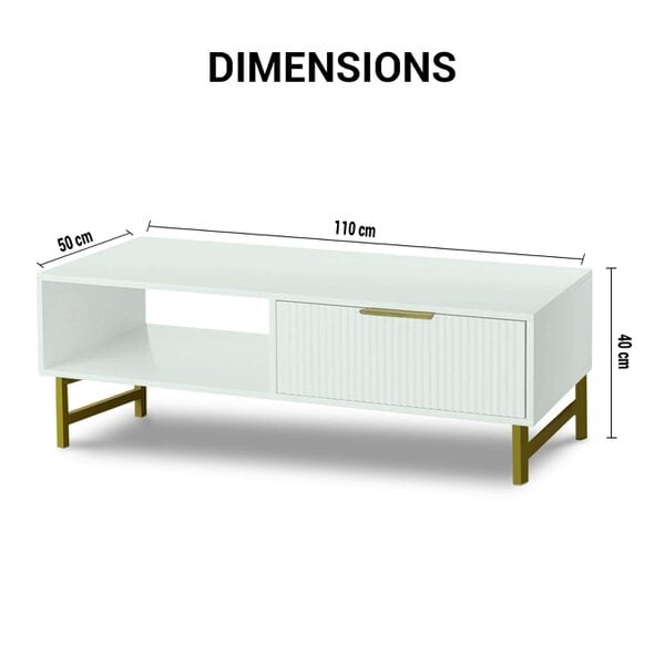 Kosy Koala Modern White Coffee Table with Storage, Gold Metal Legs and Handles