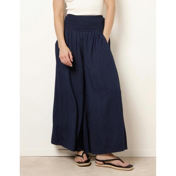 Blue Vanilla Wide Leg Shirred Waist Wavy Trousers