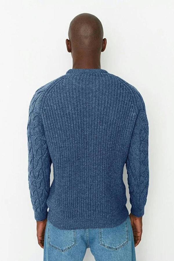 WOVCOR Regular Fit Woolen Crew Neck Knit Men's Sweater with Hair Knitting Detail