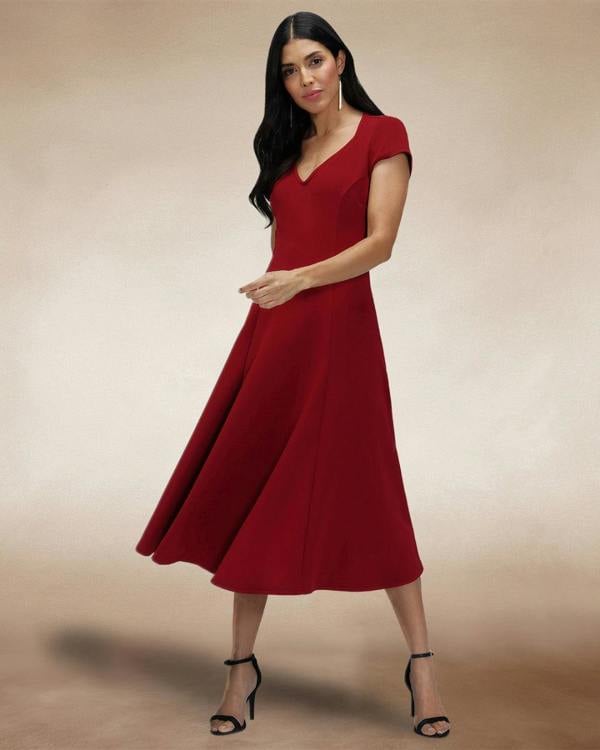HotSquash A Line Midi Dress with Cap Sleeves