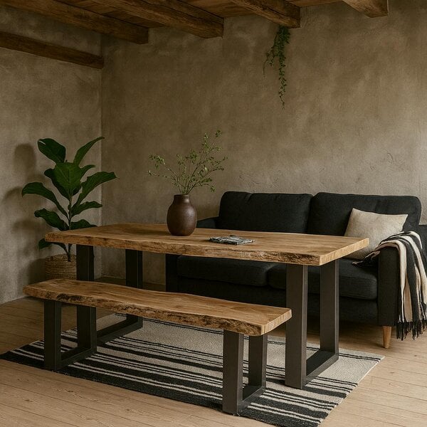 Wyld Haus Wellington Large Acacia Wood Live Edge Modern Dining Bench